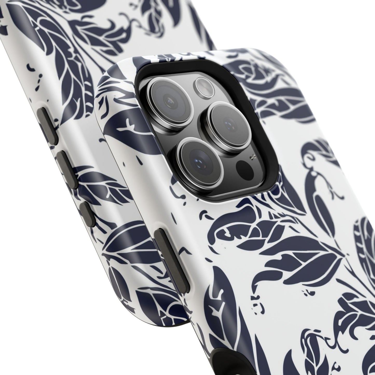 Floral Vine Magnetic Impact Phone Case — Navy Botanical Protective Cover - DIGITAL X