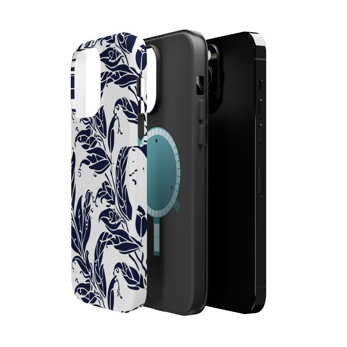 Floral Vine Magnetic Impact Phone Case — Navy Botanical Protective Cover - DIGITAL X