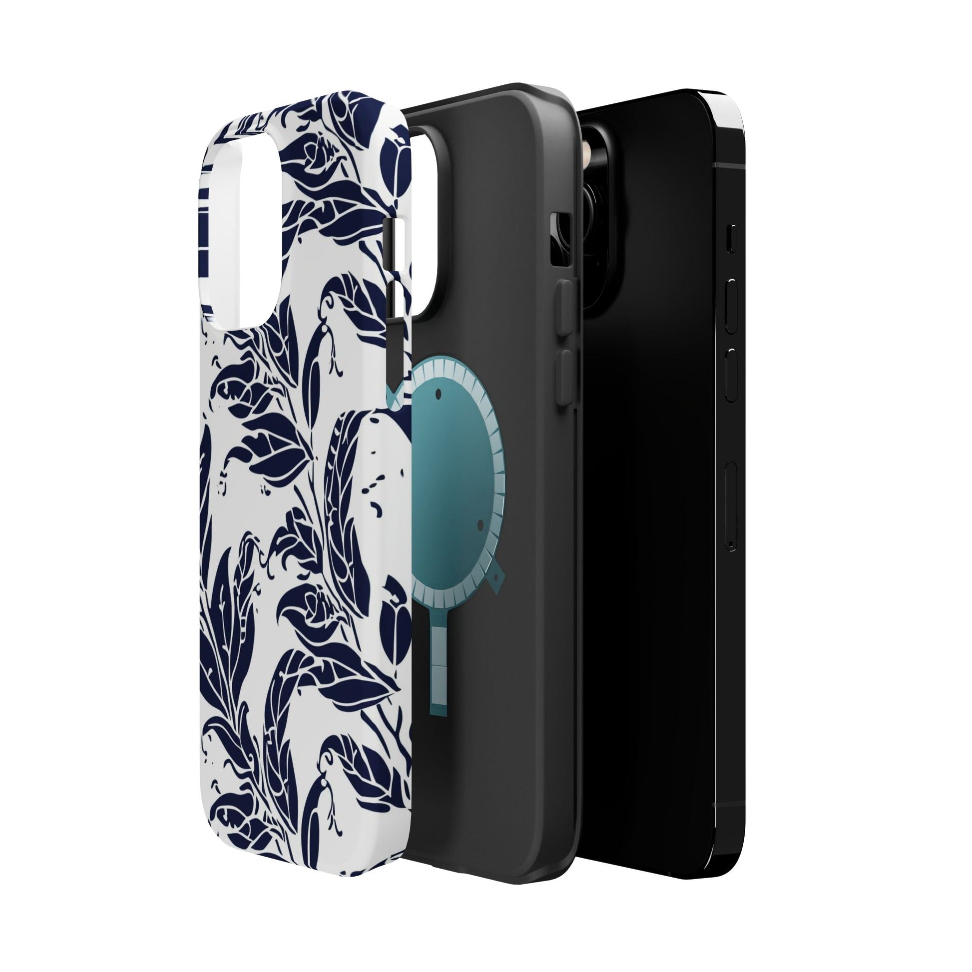 Floral Vine Magnetic Impact Phone Case — Navy Botanical Protective Cover - DIGITAL X
