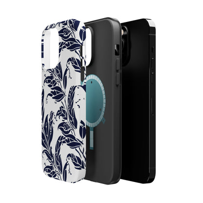 Floral Vine Magnetic Impact Phone Case — Navy Botanical Protective Cover - DIGITAL X