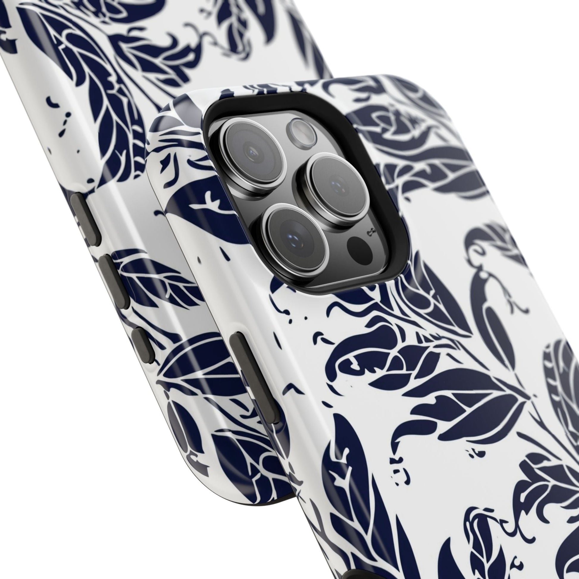 Floral Vine Magnetic Impact Phone Case — Navy Botanical Protective Cover - DIGITAL X