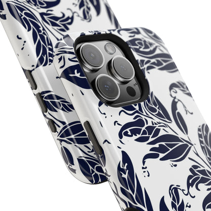Floral Vine Magnetic Impact Phone Case — Navy Botanical Protective Cover - DIGITAL X
