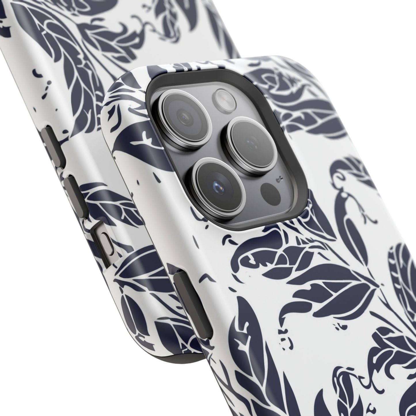 Floral Vine Magnetic Impact Phone Case — Navy Botanical Protective Cover - DIGITAL X