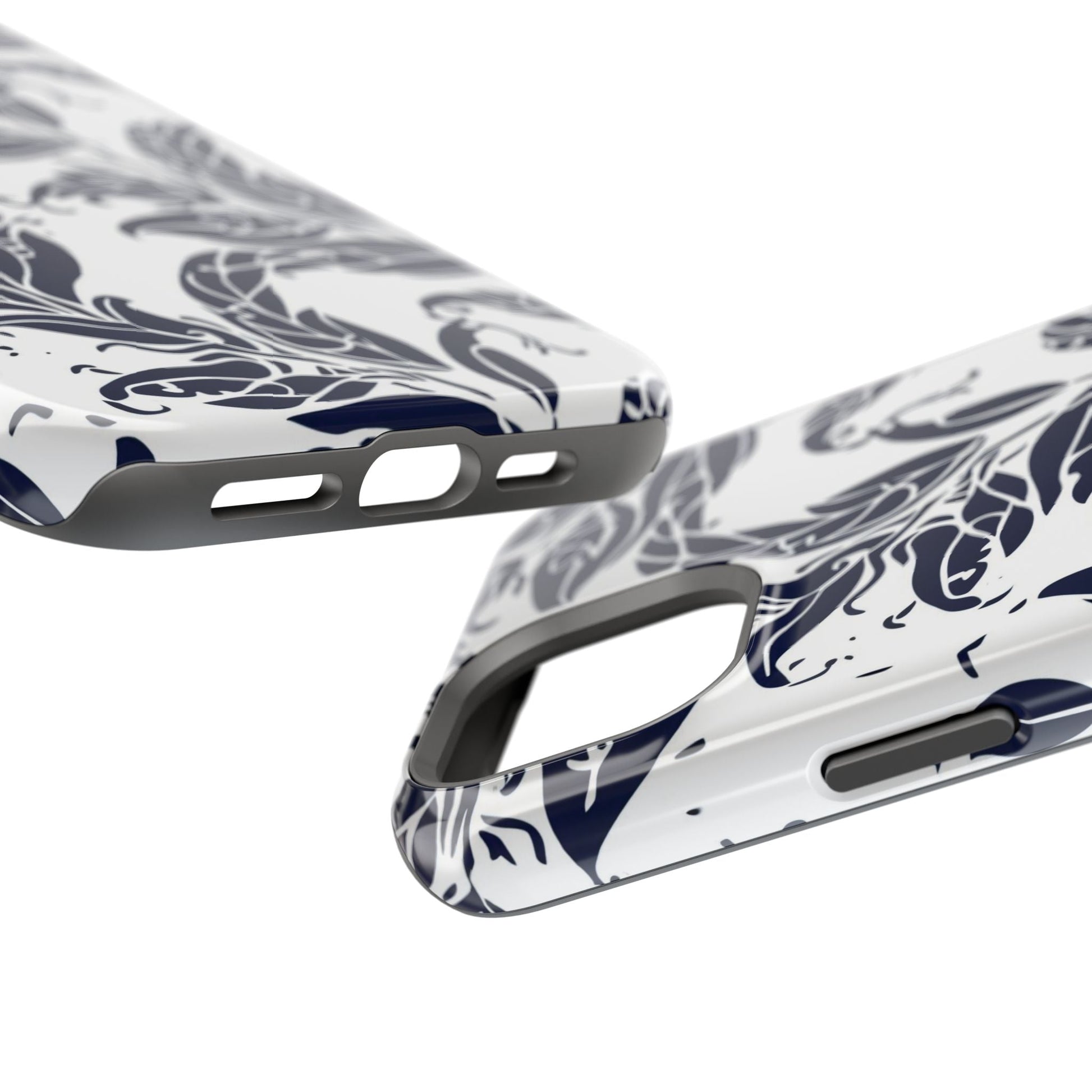 Floral Vine Magnetic Impact Phone Case — Navy Botanical Protective Cover - DIGITAL X