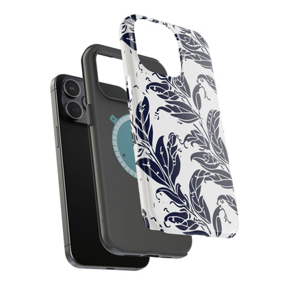 Floral Vine Magnetic Impact Phone Case — Navy Botanical Protective Cover - DIGITAL X