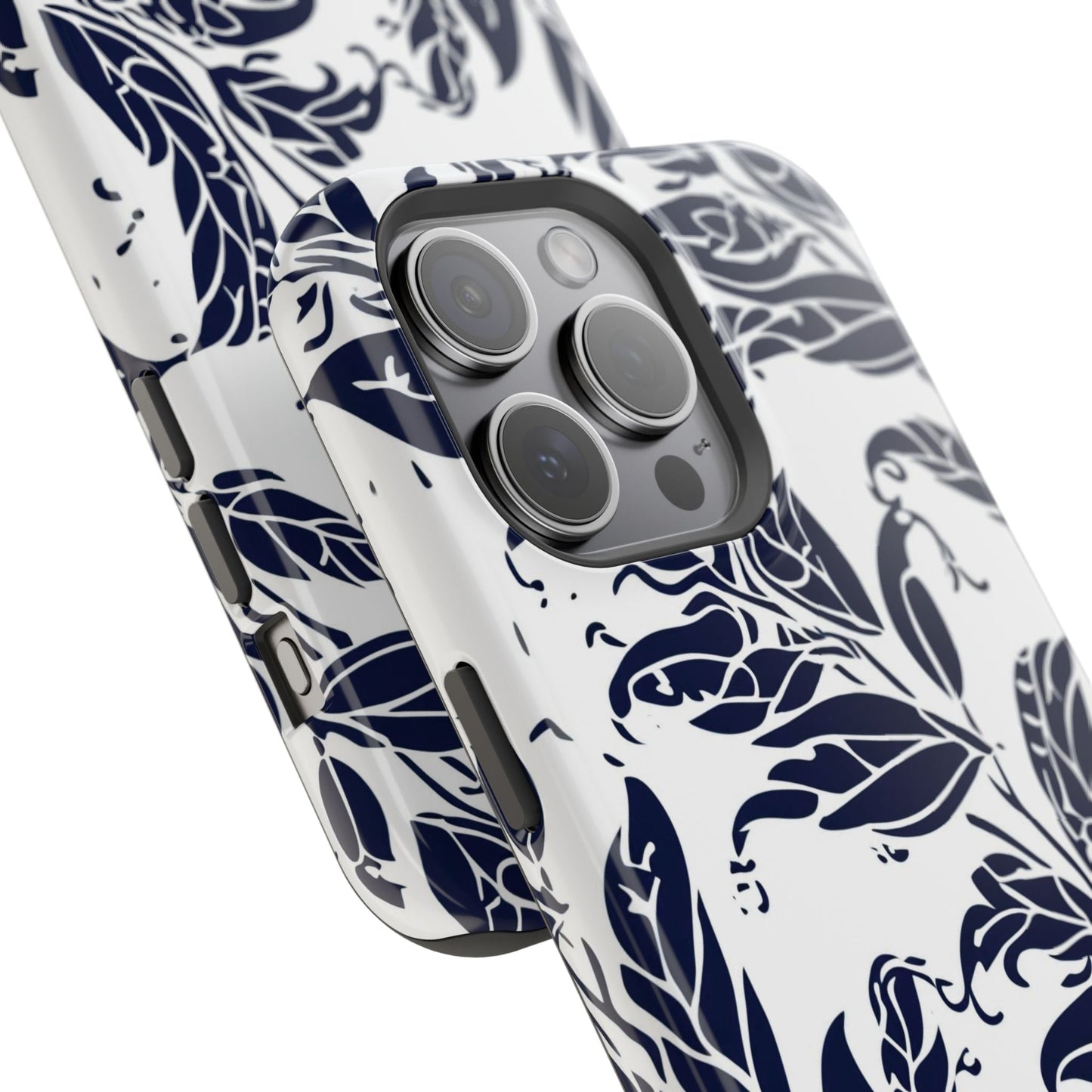 Floral Vine Magnetic Impact Phone Case — Navy Botanical Protective Cover - DIGITAL X
