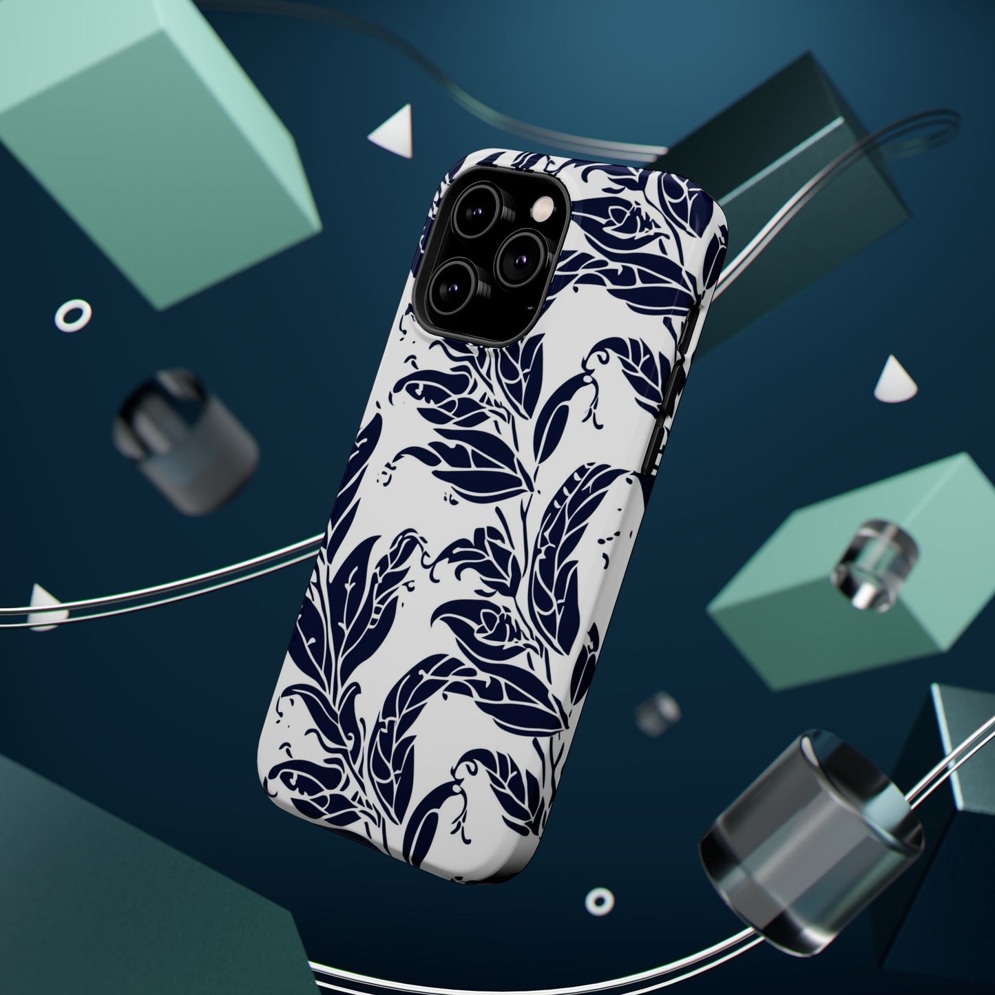 Floral Vine Magnetic Impact Phone Case — Navy Botanical Protective Cover - DIGITAL X