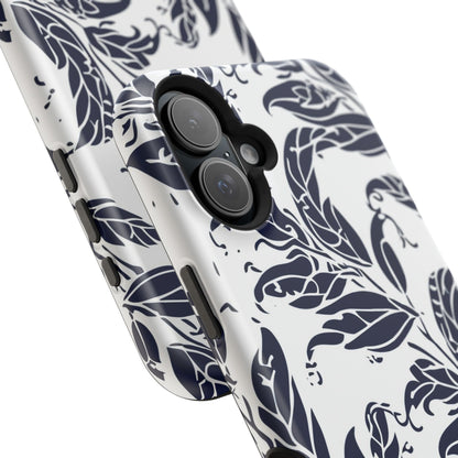 Floral Vine Magnetic Impact Phone Case — Navy Botanical Protective Cover - DIGITAL X