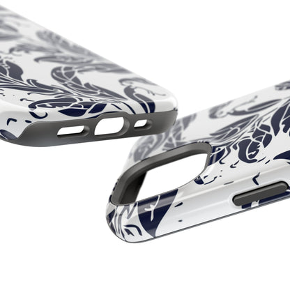 Floral Vine Magnetic Impact Phone Case — Navy Botanical Protective Cover - DIGITAL X