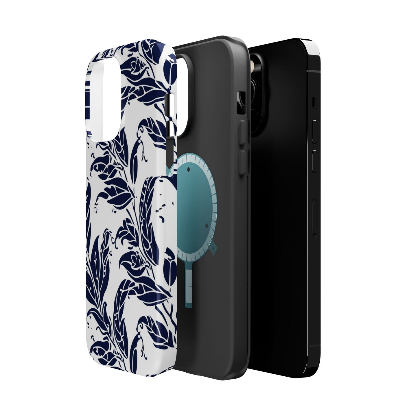 Floral Vine Magnetic Impact Phone Case — Navy Botanical Protective Cover - DIGITAL X