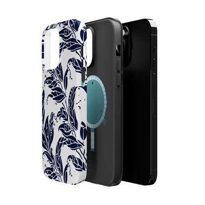 Floral Vine Magnetic Impact Phone Case — Navy Botanical Protective Cover - DIGITAL X