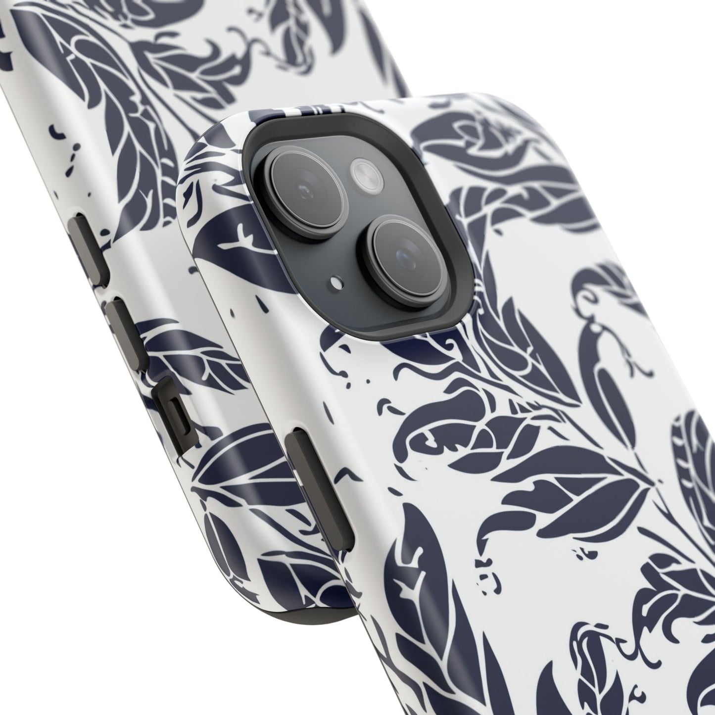 Floral Vine Magnetic Impact Phone Case — Navy Botanical Protective Cover - DIGITAL X