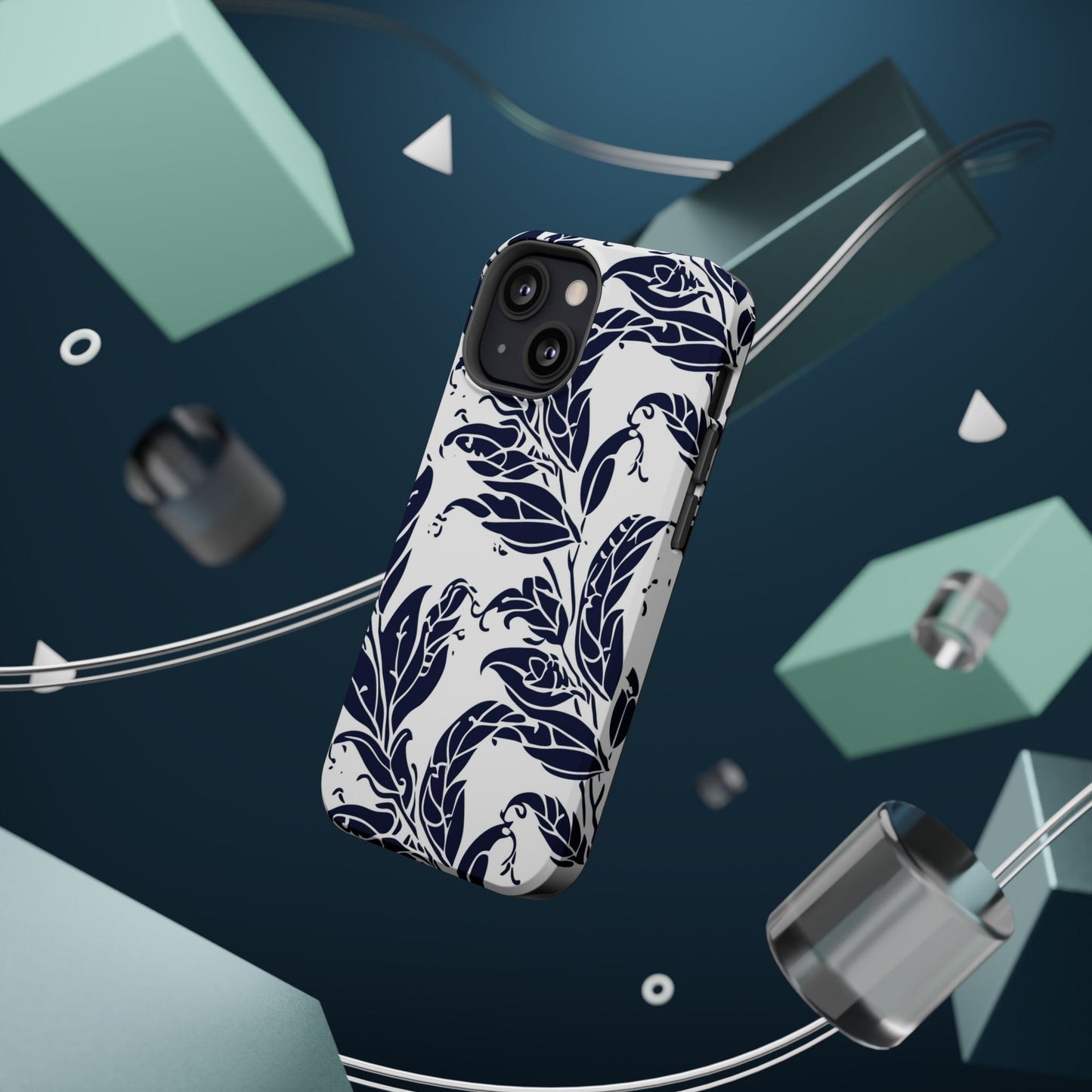 Floral Vine Magnetic Impact Phone Case — Navy Botanical Protective Cover - DIGITAL X