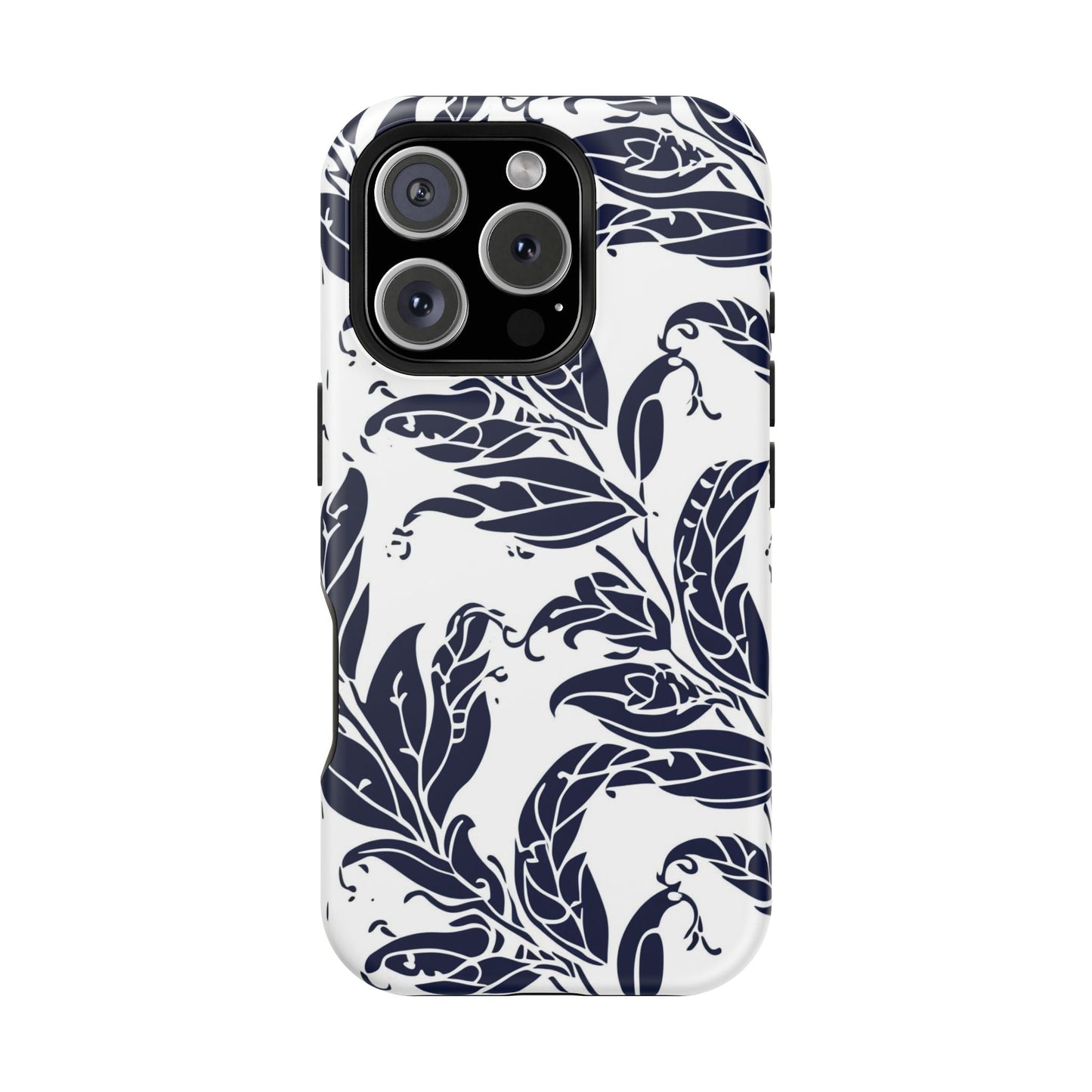 Floral Vine Magnetic Impact Phone Case — Navy Botanical Protective Cover - DIGITAL X