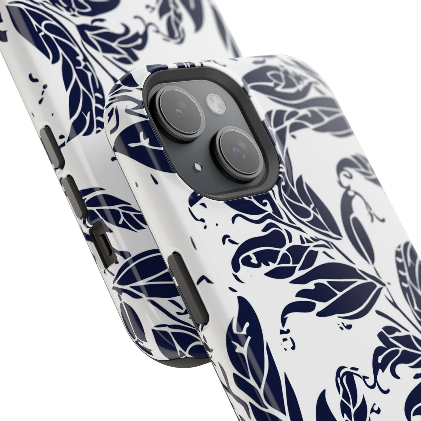 Floral Vine Magnetic Impact Phone Case — Navy Botanical Protective Cover - DIGITAL X