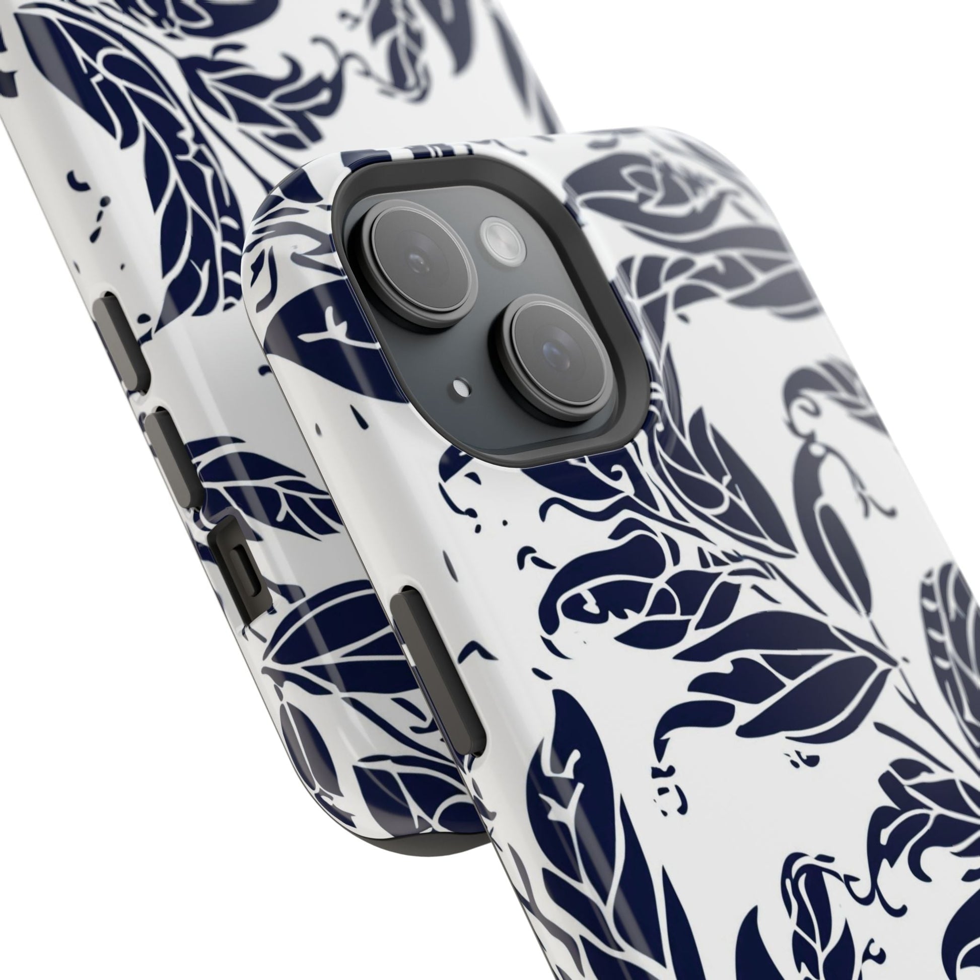 Floral Vine Magnetic Impact Phone Case — Navy Botanical Protective Cover - DIGITAL X
