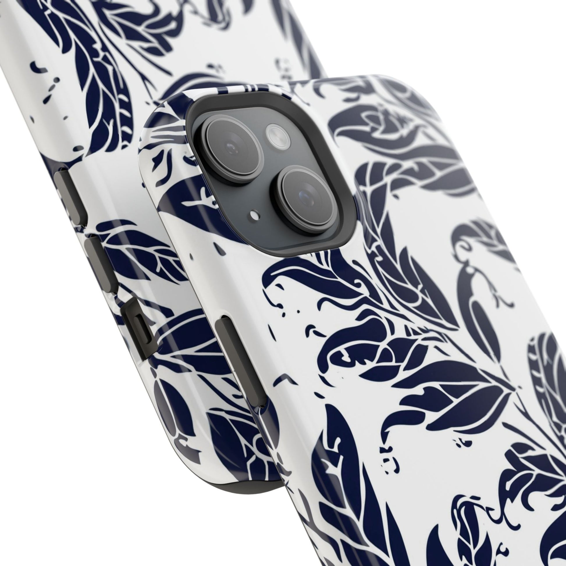 Floral Vine Magnetic Impact Phone Case — Navy Botanical Protective Cover - DIGITAL X