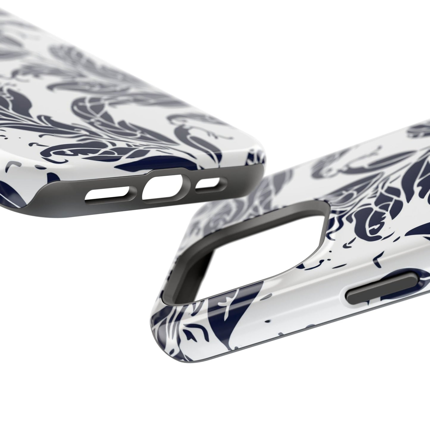 Floral Vine Magnetic Impact Phone Case — Navy Botanical Protective Cover - DIGITAL X