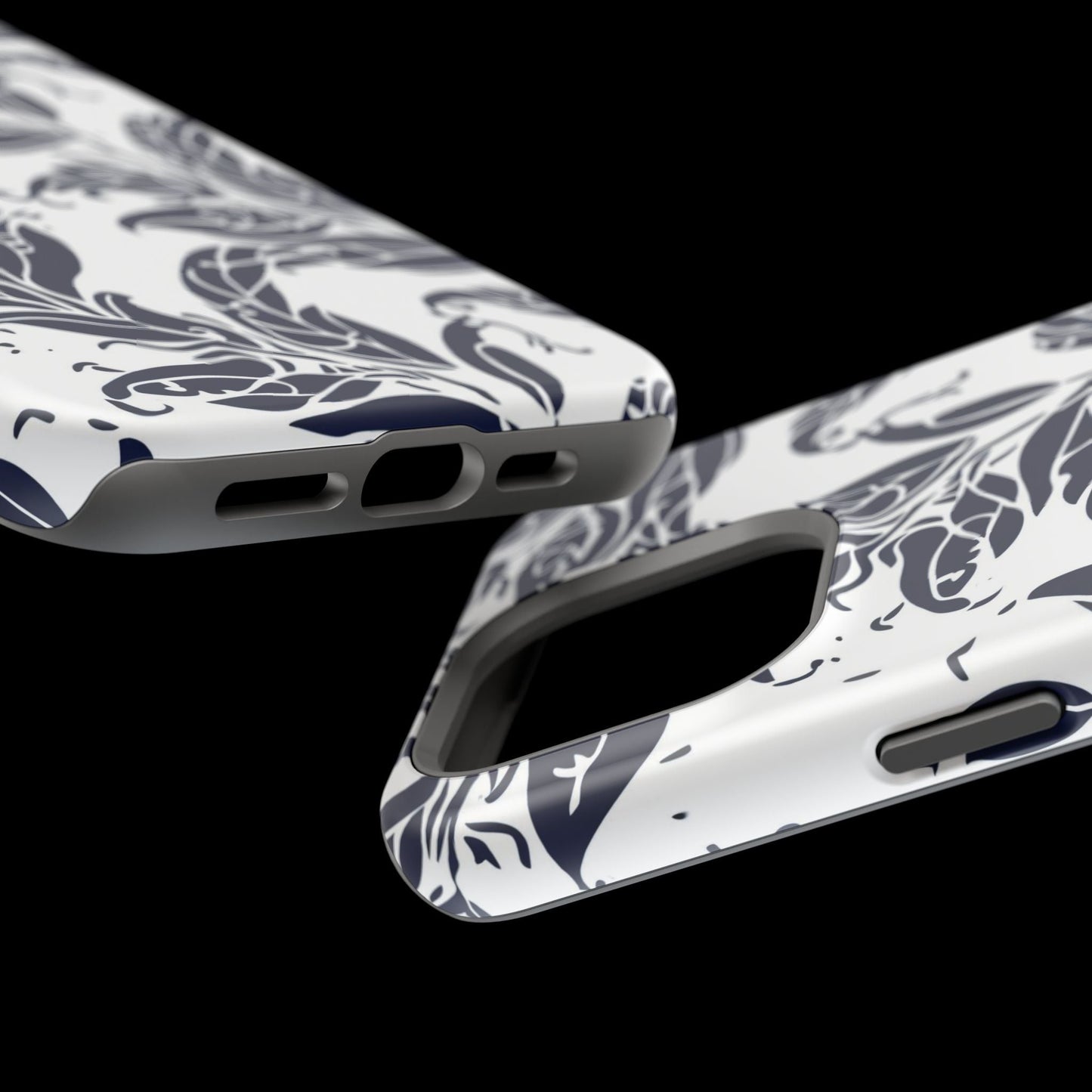 Floral Vine Magnetic Impact Phone Case — Navy Botanical Protective Cover - DIGITAL X