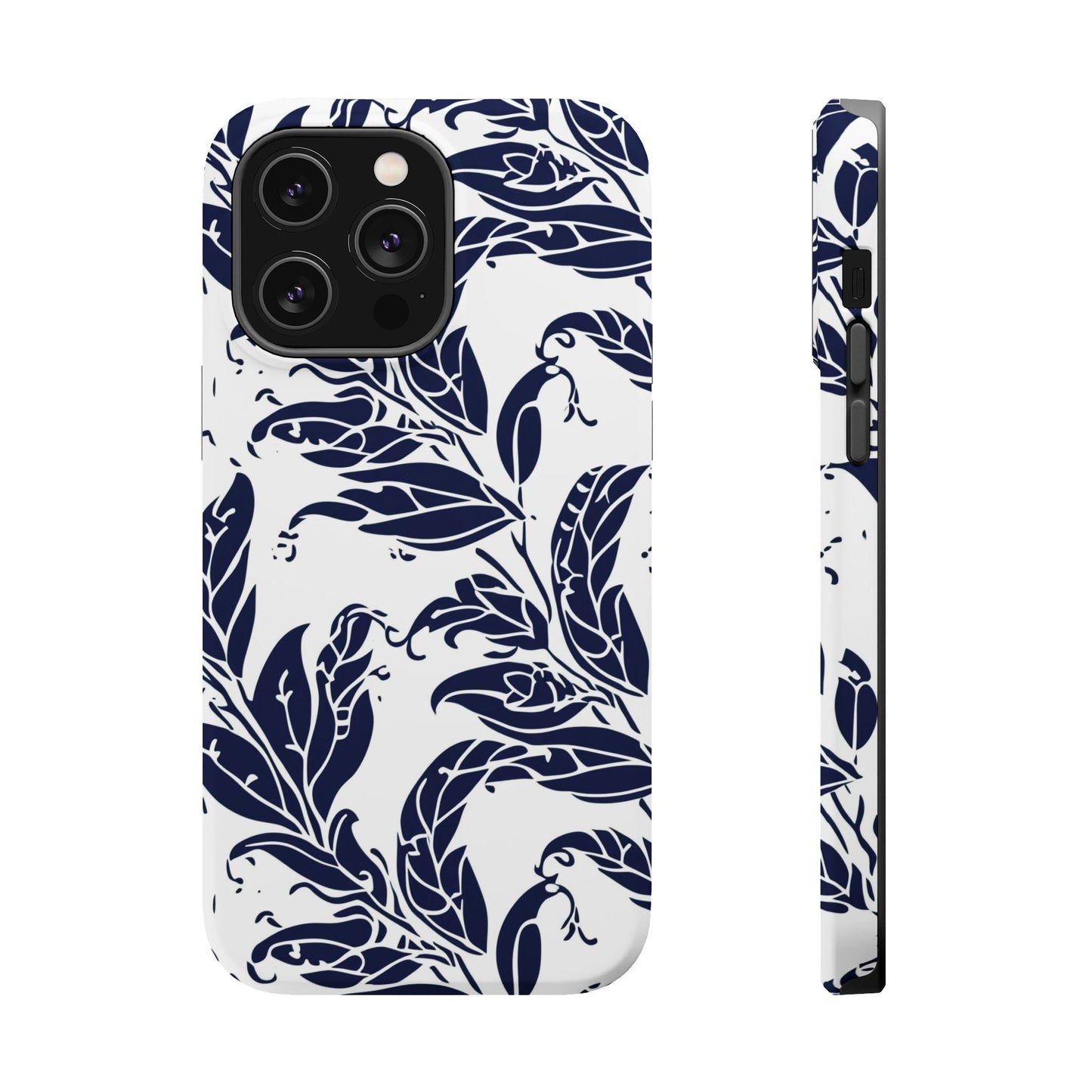 Floral Vine Magnetic Impact Phone Case — Navy Botanical Protective Cover - DIGITAL X