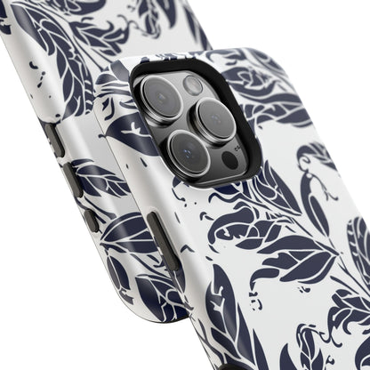 Floral Vine Magnetic Impact Phone Case — Navy Botanical Protective Cover - DIGITAL X