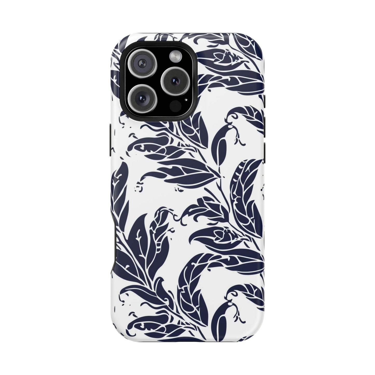 Floral Vine Magnetic Impact Phone Case — Navy Botanical Protective Cover - DIGITAL X