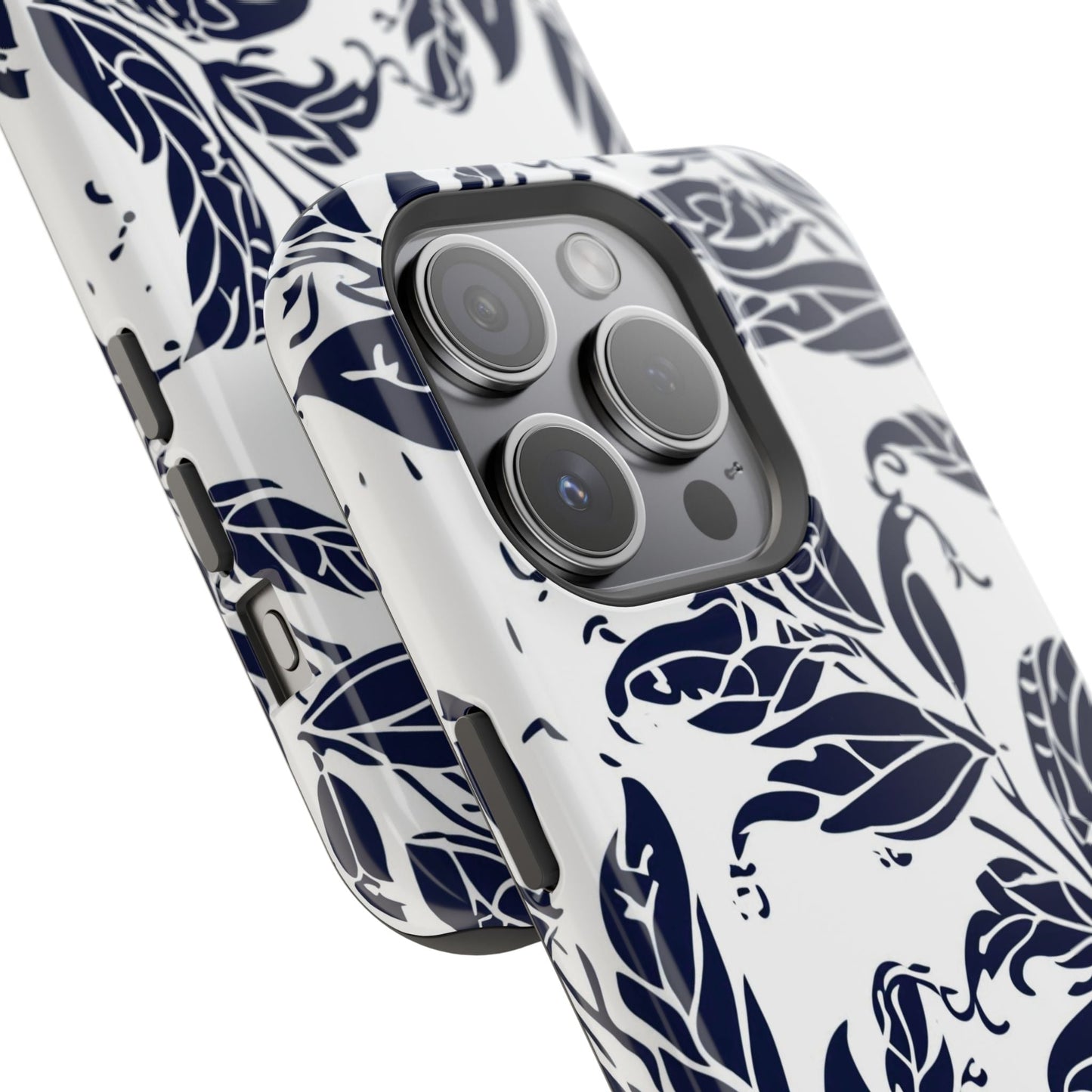 Floral Vine Magnetic Impact Phone Case — Navy Botanical Protective Cover - DIGITAL X