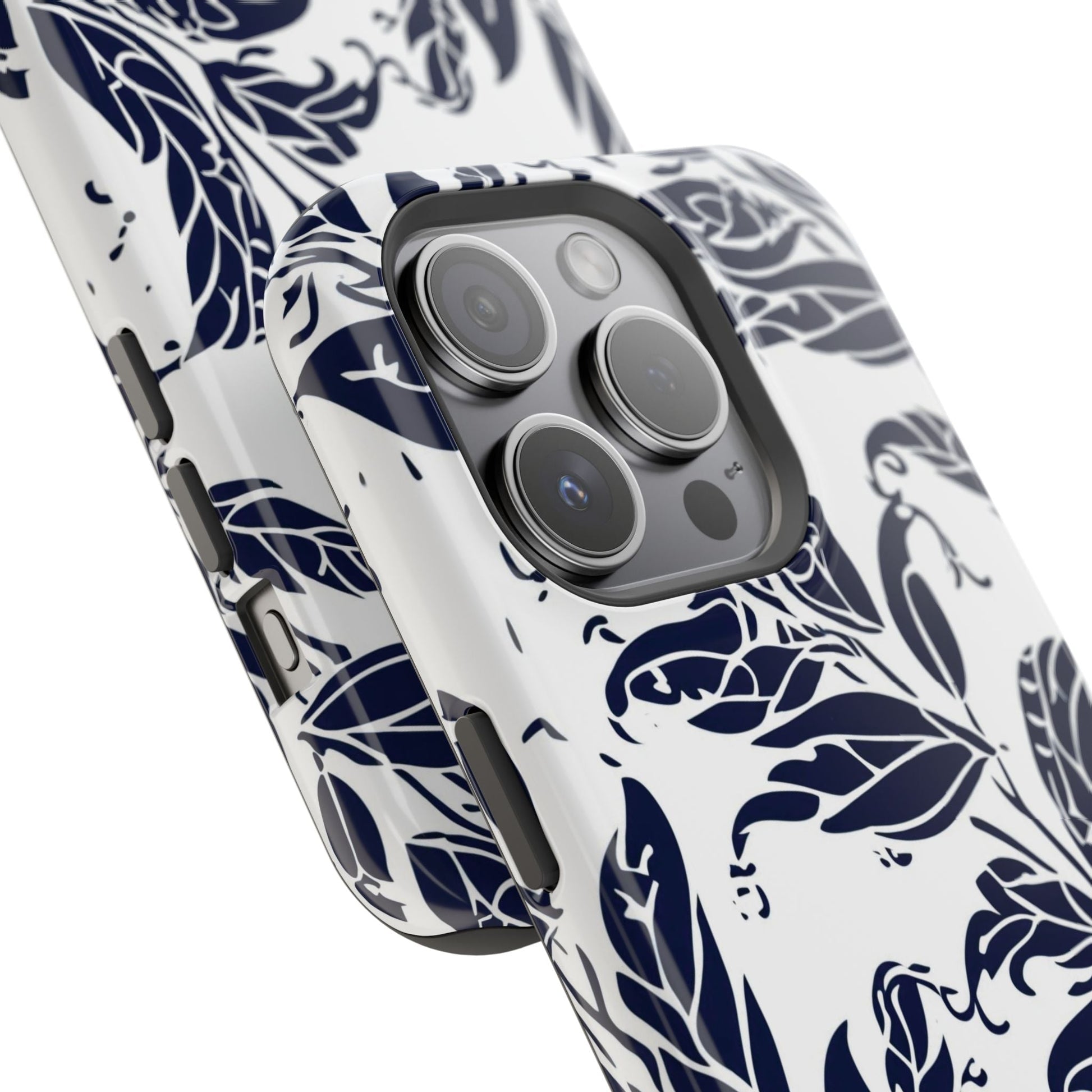 Floral Vine Magnetic Impact Phone Case — Navy Botanical Protective Cover - DIGITAL X