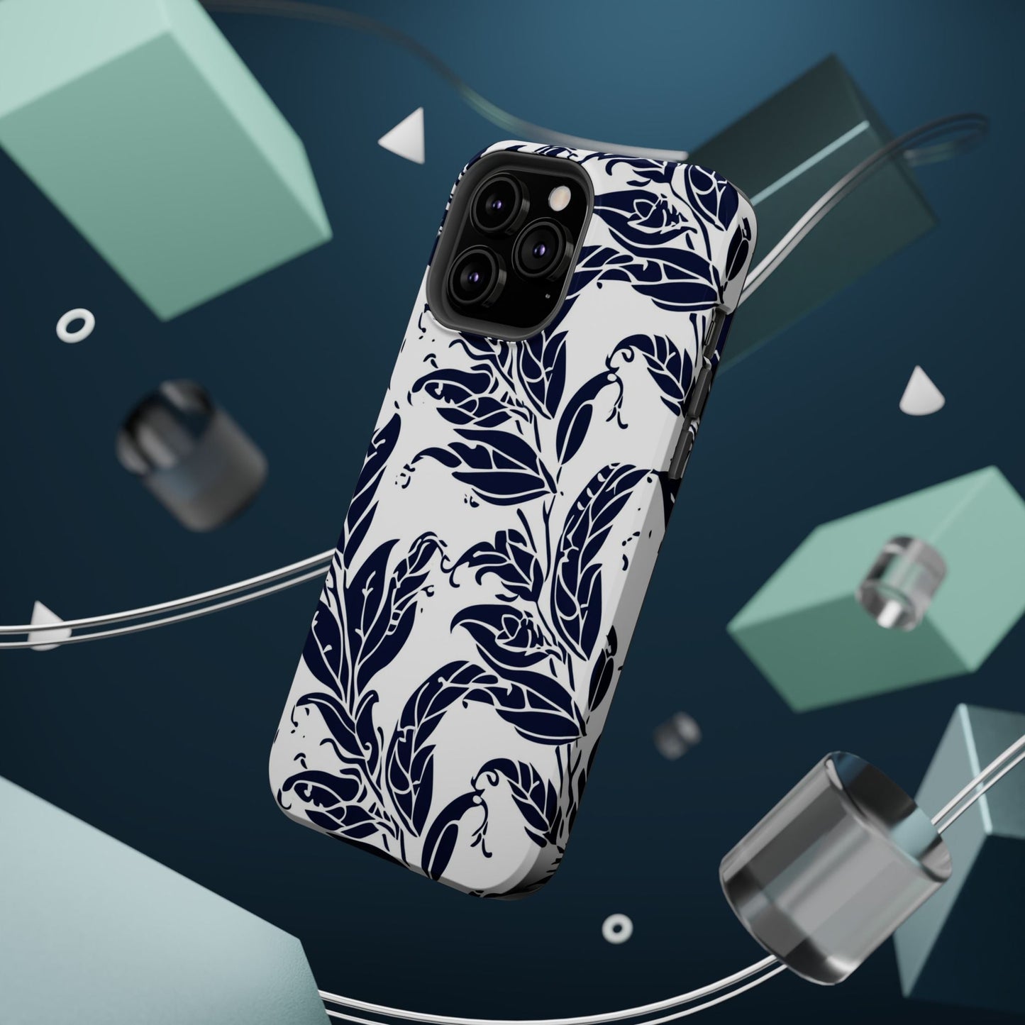 Floral Vine Magnetic Impact Phone Case — Navy Botanical Protective Cover - DIGITAL X
