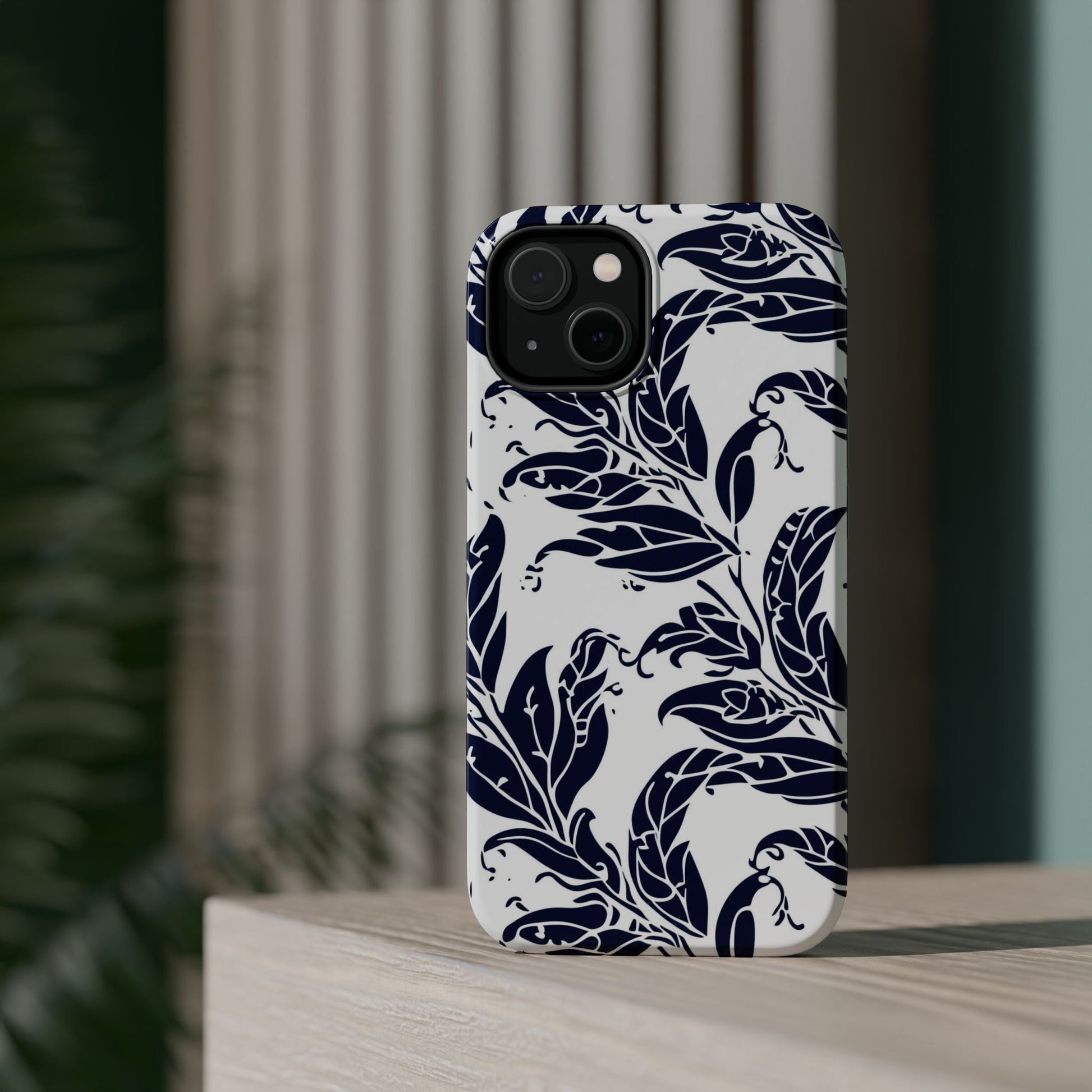 Floral Vine Magnetic Impact Phone Case — Navy Botanical Protective Cover - DIGITAL X