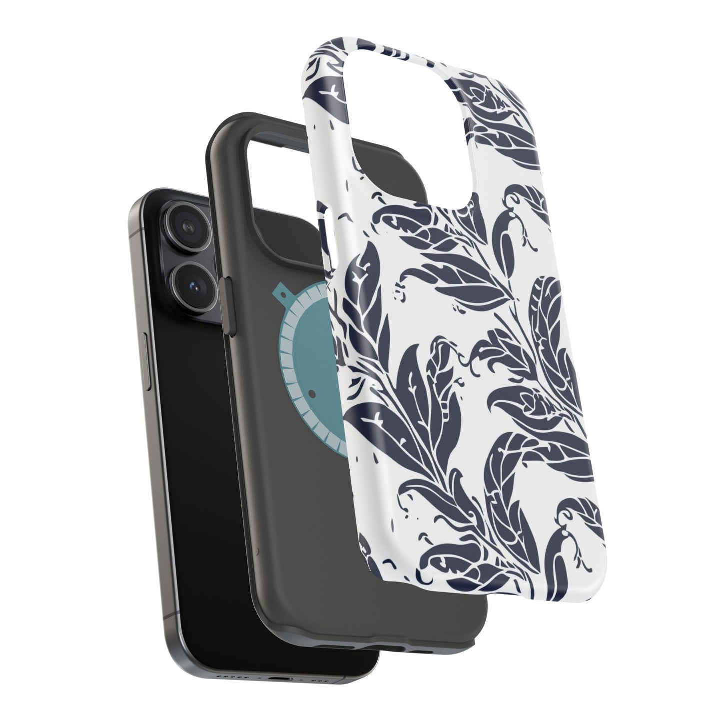 Floral Vine Magnetic Impact Phone Case — Navy Botanical Protective Cover - DIGITAL X