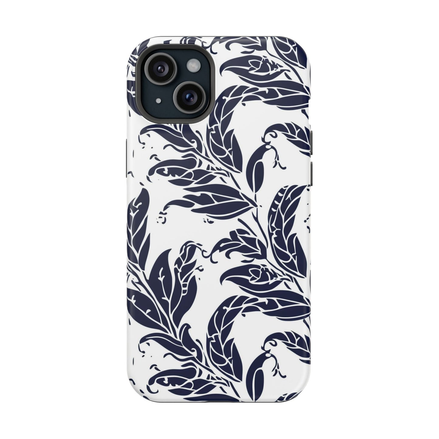 Floral Vine Magnetic Impact Phone Case — Navy Botanical Protective Cover - DIGITAL X