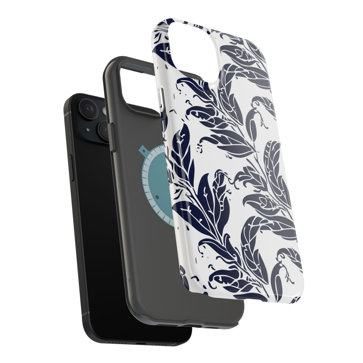 Floral Vine Magnetic Impact Phone Case — Navy Botanical Protective Cover - DIGITAL X