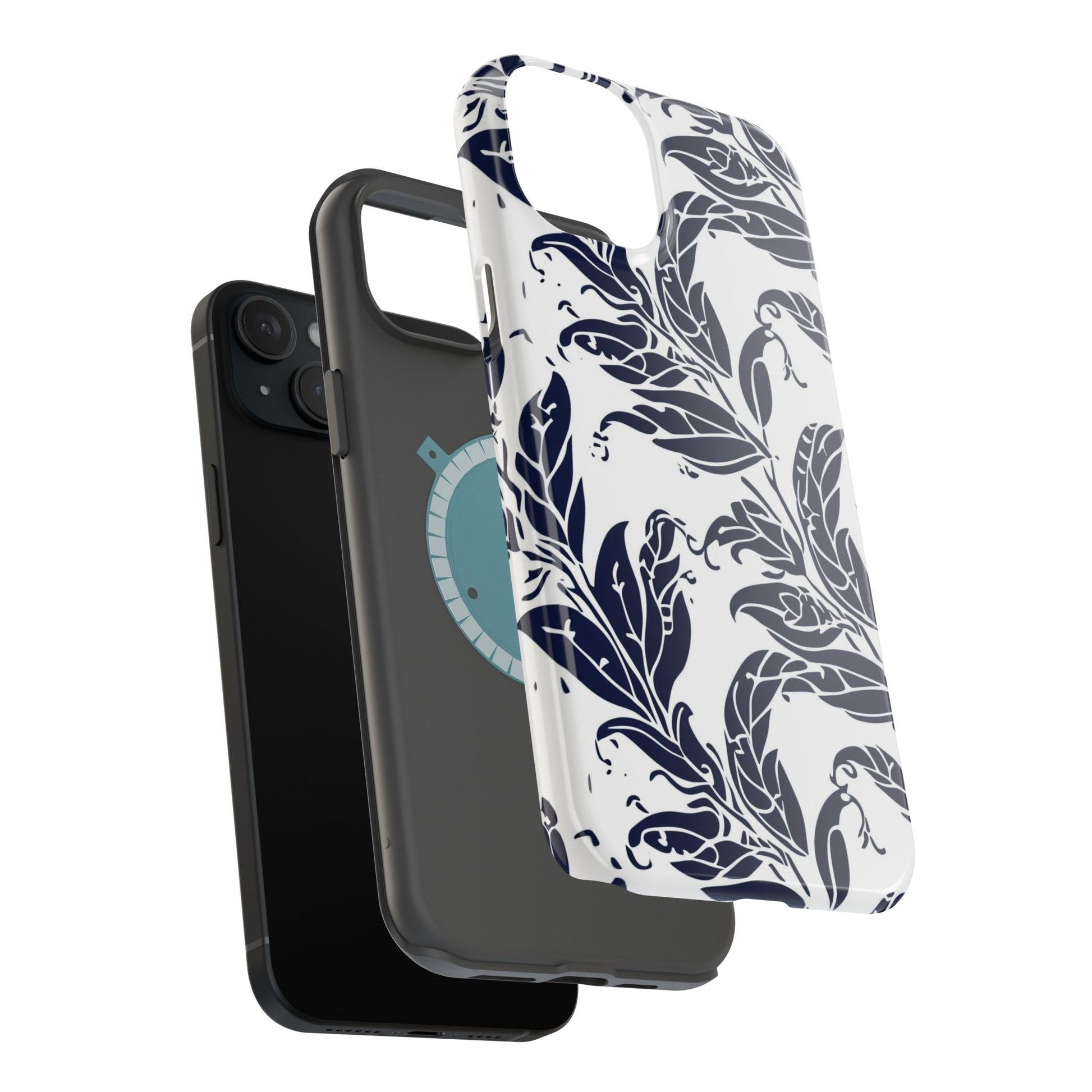 Floral Vine Magnetic Impact Phone Case — Navy Botanical Protective Cover - DIGITAL X