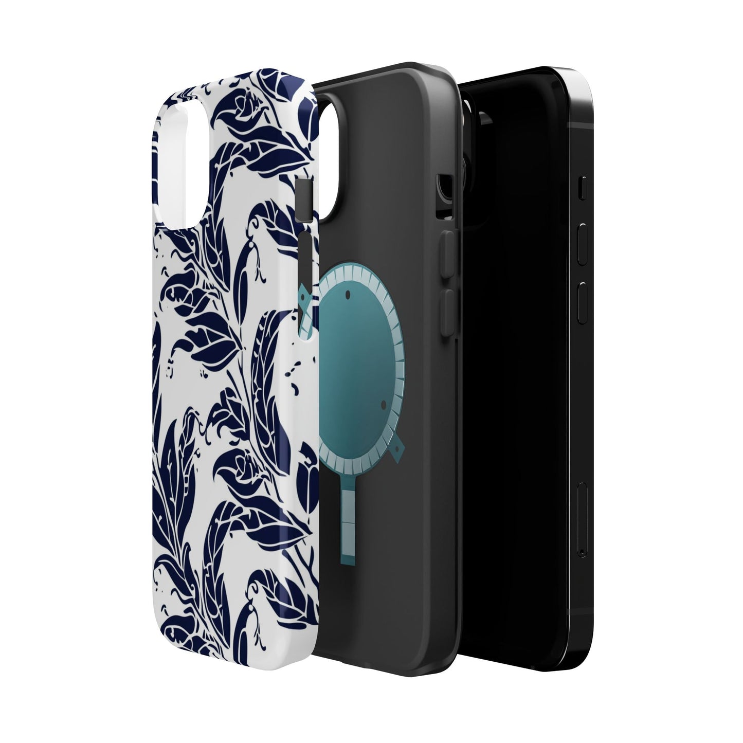 Floral Vine Magnetic Impact Phone Case — Navy Botanical Protective Cover - DIGITAL X