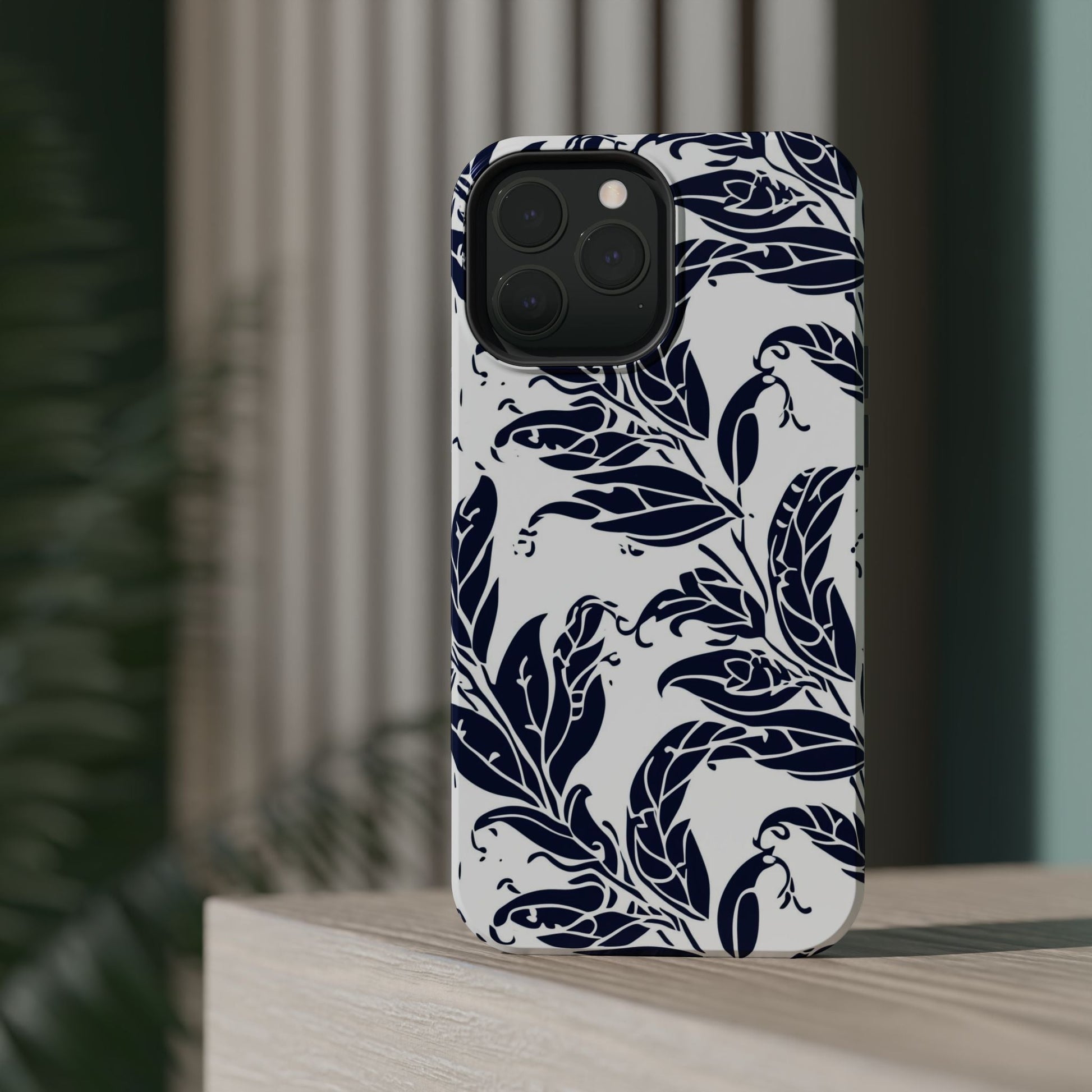 Floral Vine Magnetic Impact Phone Case — Navy Botanical Protective Cover - DIGITAL X