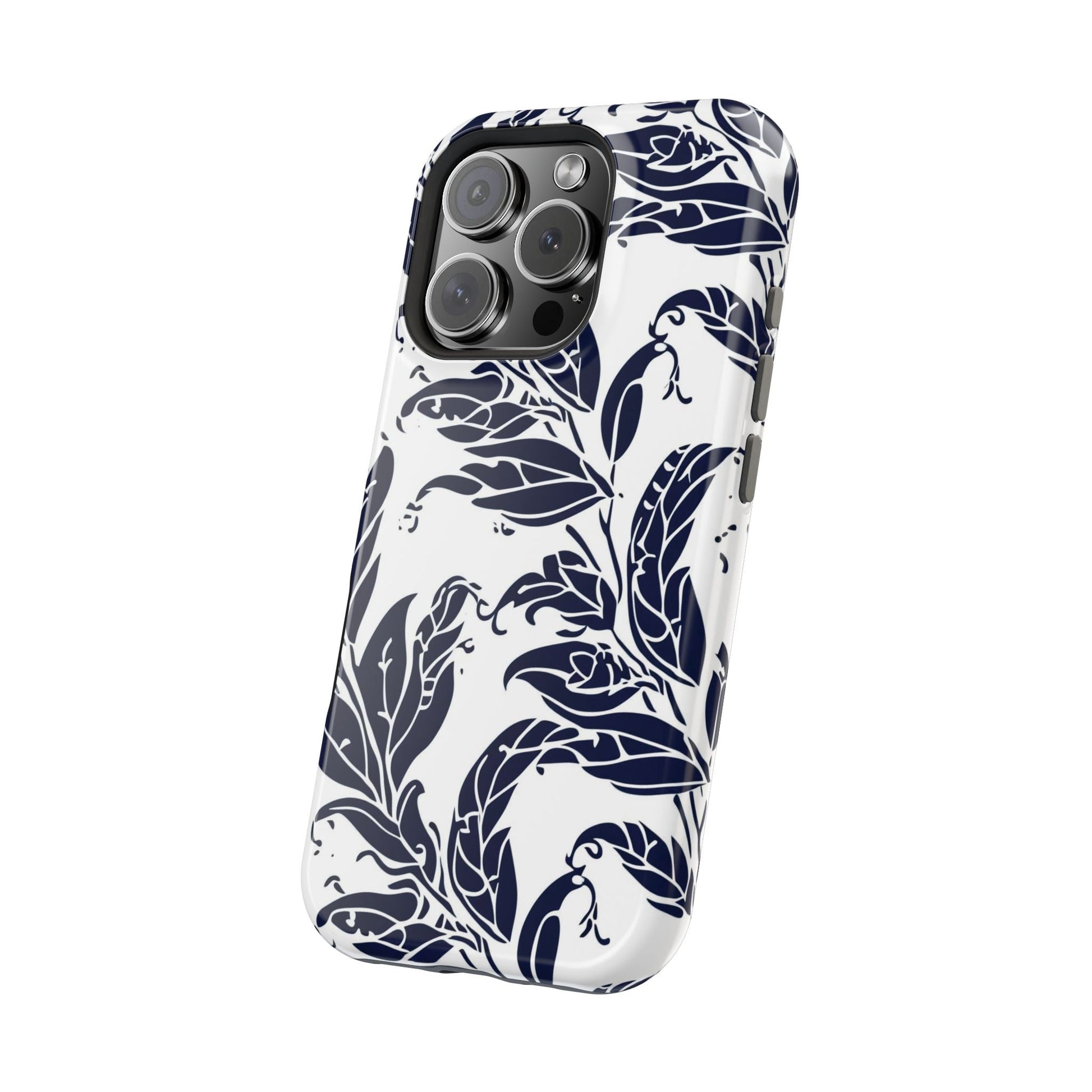 Floral Vine Magnetic Impact Phone Case — Navy Botanical Protective Cover - DIGITAL X