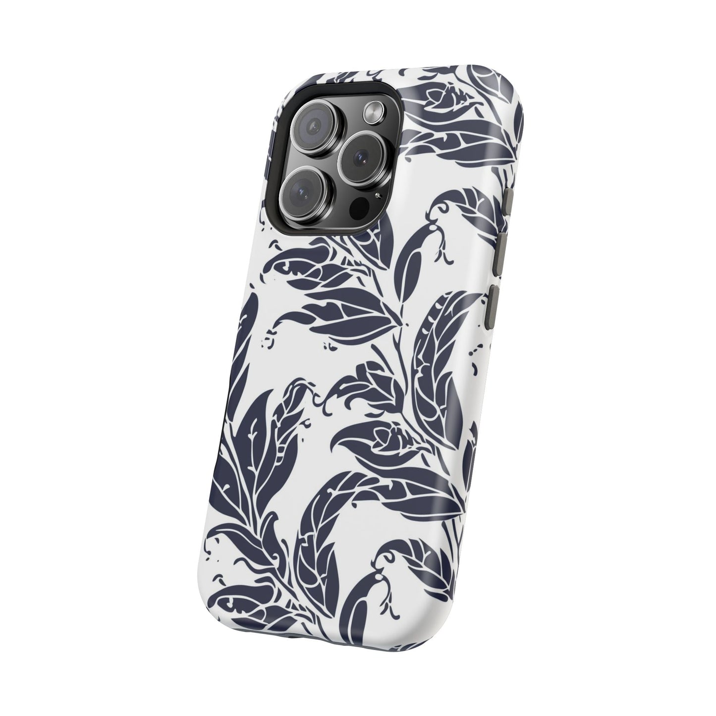 Floral Vine Magnetic Impact Phone Case — Navy Botanical Protective Cover - DIGITAL X
