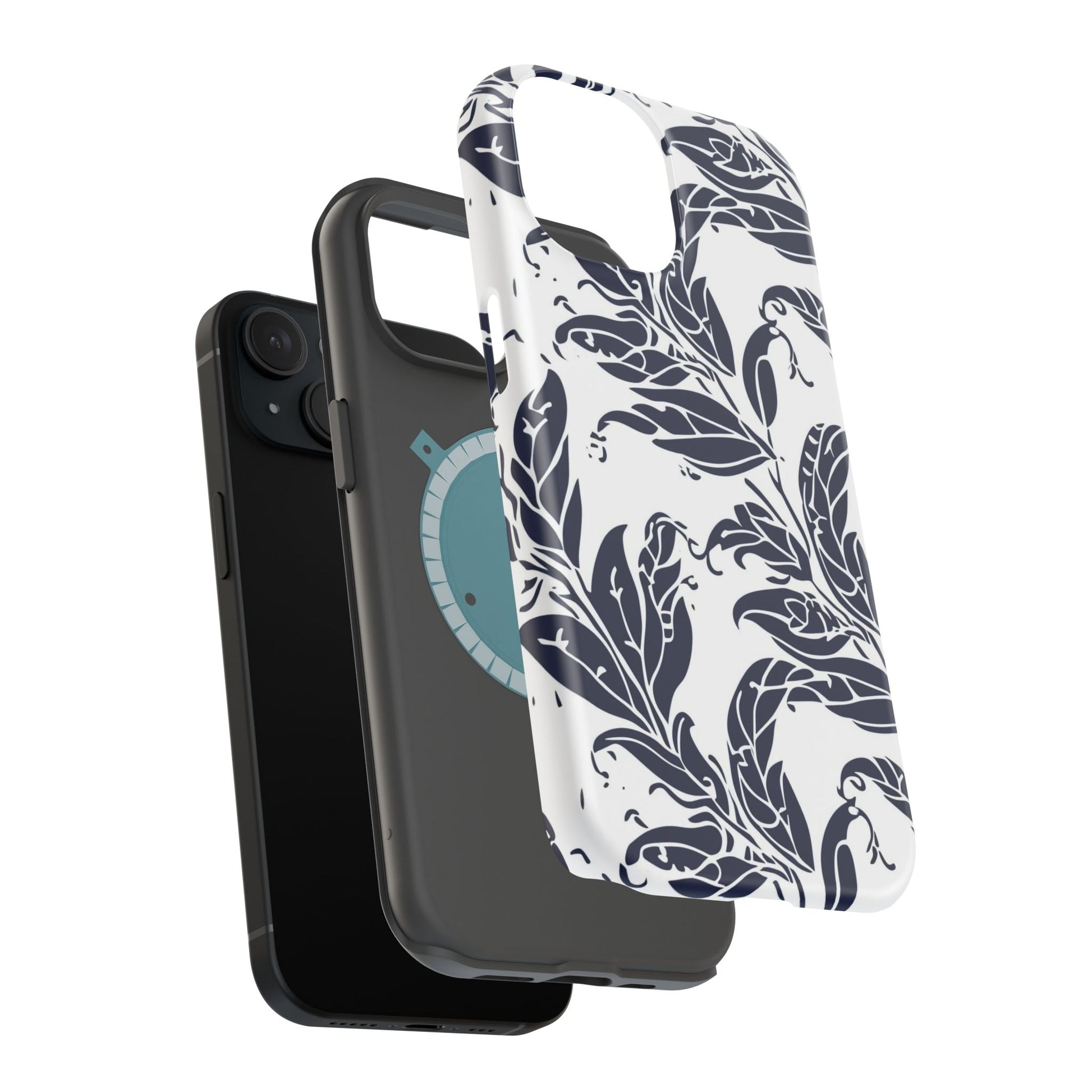 Floral Vine Magnetic Impact Phone Case — Navy Botanical Protective Cover - DIGITAL X