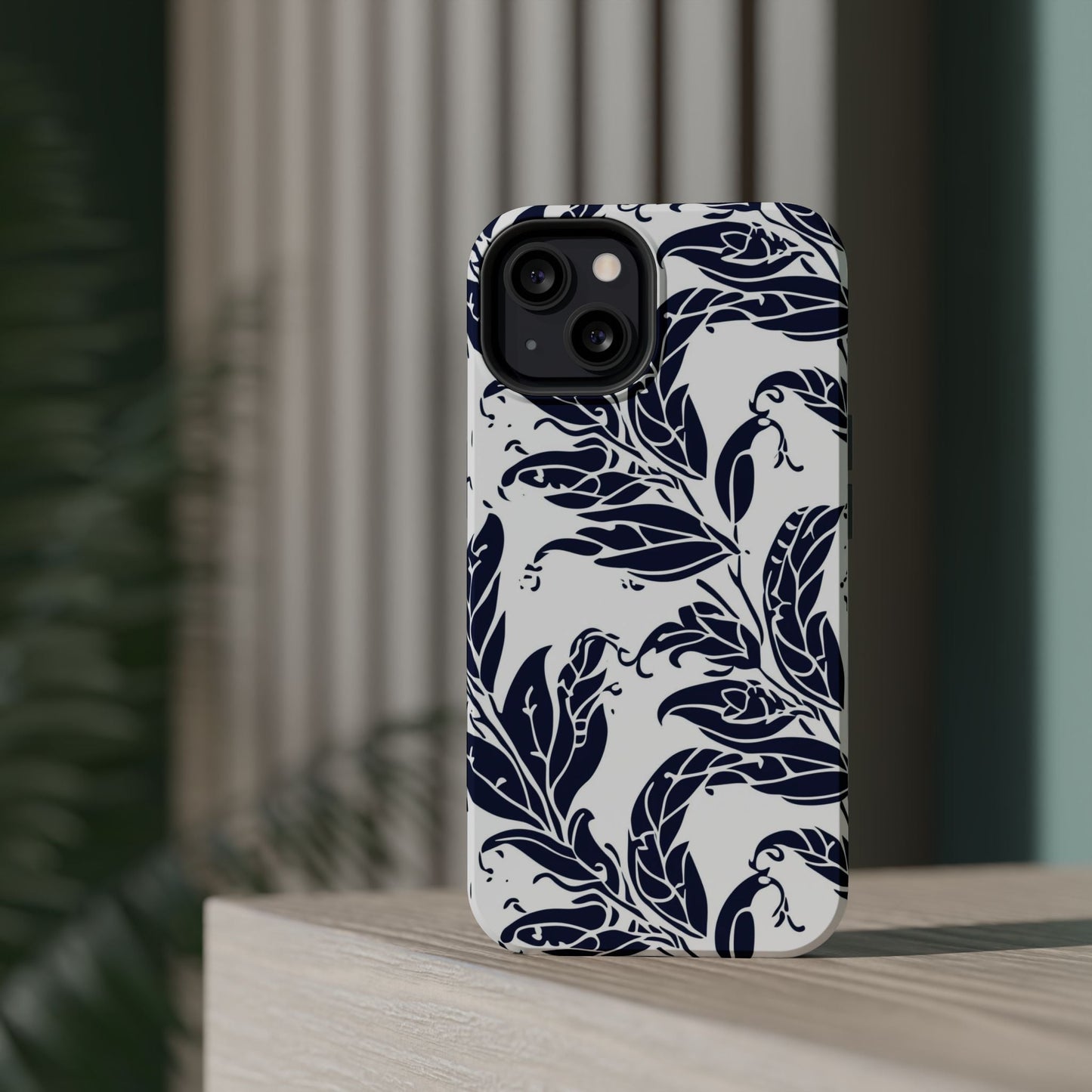 Floral Vine Magnetic Impact Phone Case — Navy Botanical Protective Cover - DIGITAL X