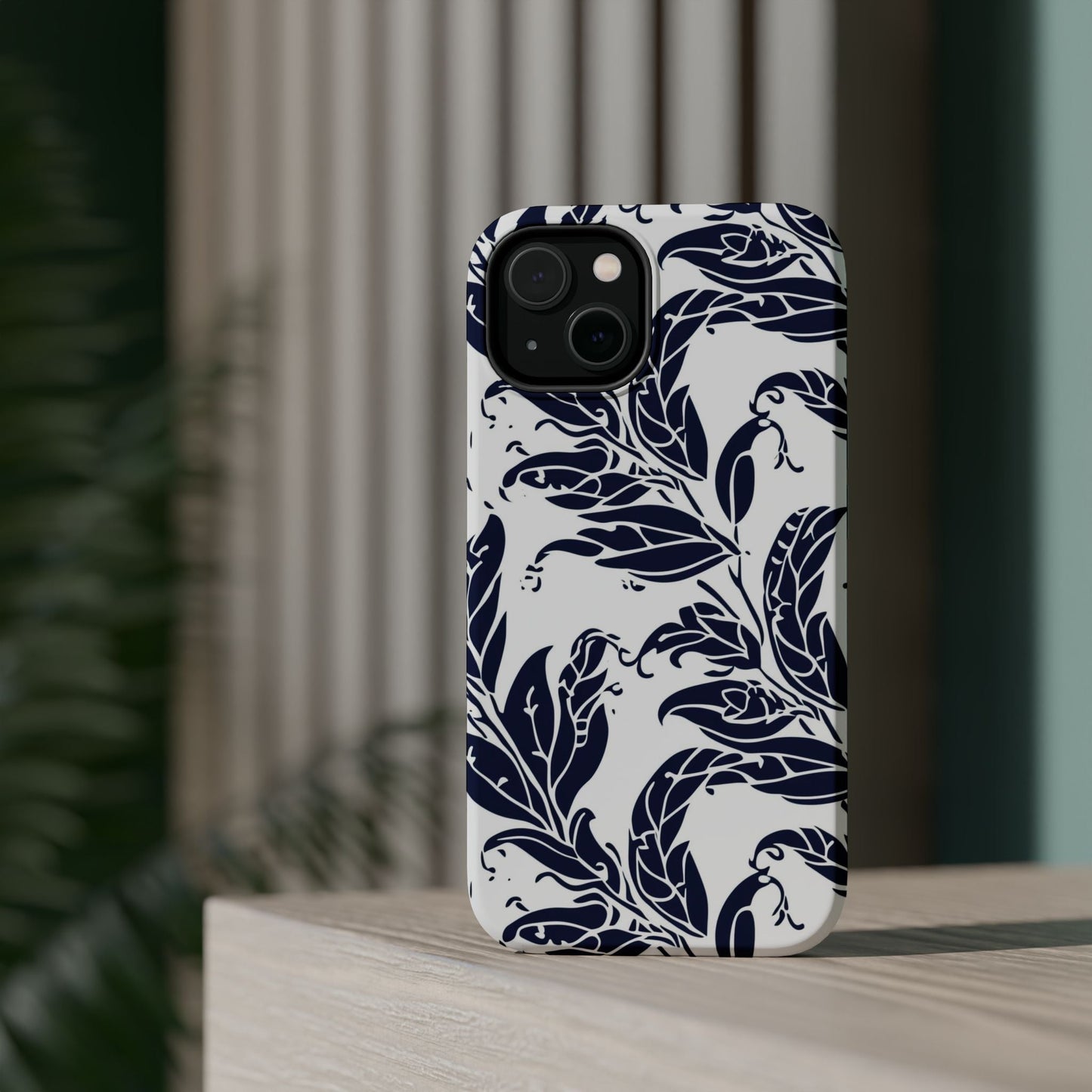 Floral Vine Magnetic Impact Phone Case — Navy Botanical Protective Cover - DIGITAL X
