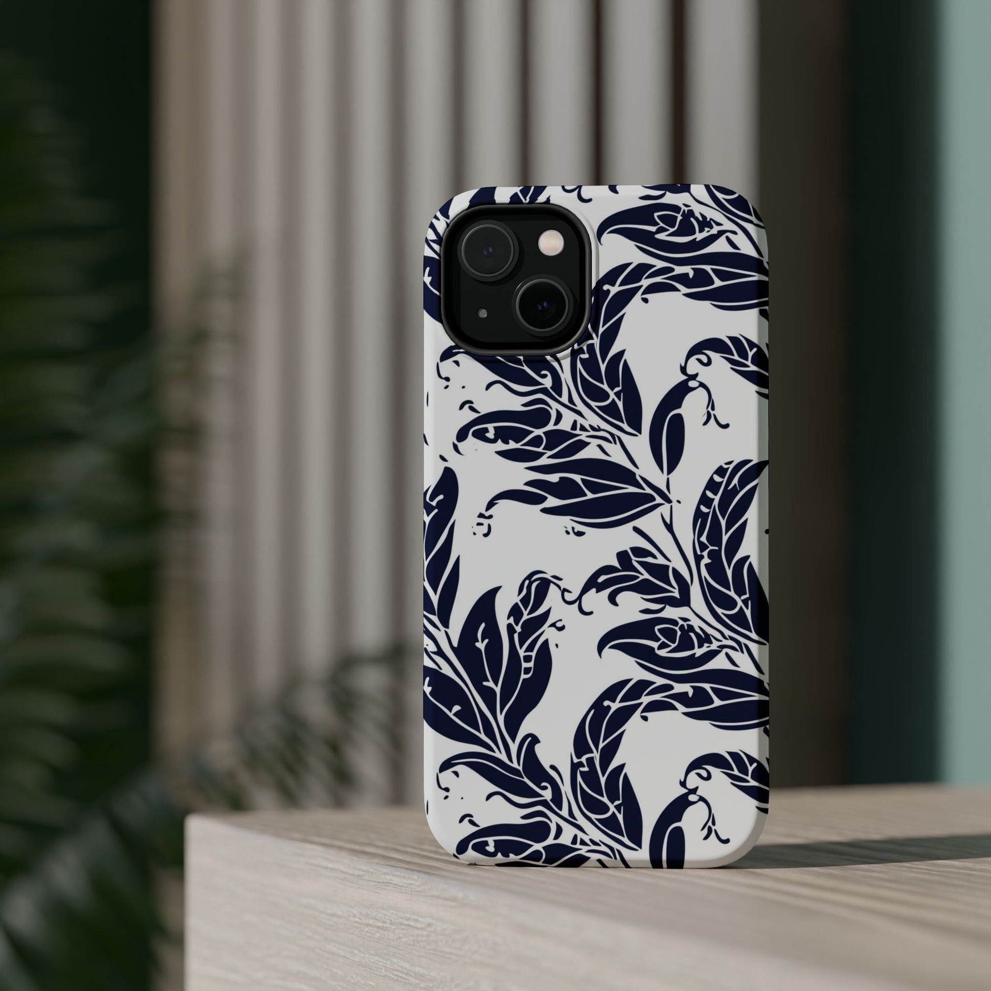 Floral Vine Magnetic Impact Phone Case — Navy Botanical Protective Cover - DIGITAL X