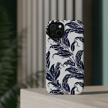 Floral Vine Magnetic Impact Phone Case — Navy Botanical Protective Cover - DIGITAL X