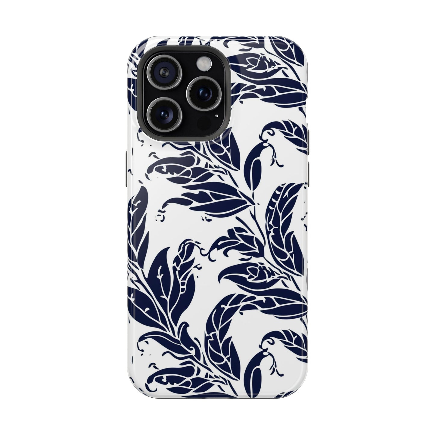 Floral Vine Magnetic Impact Phone Case — Navy Botanical Protective Cover - DIGITAL X
