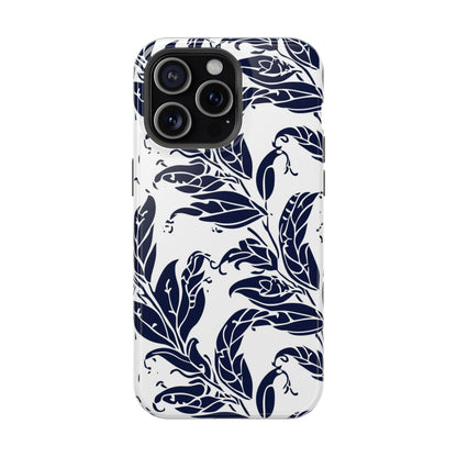 Floral Vine Magnetic Impact Phone Case — Navy Botanical Protective Cover - DIGITAL X