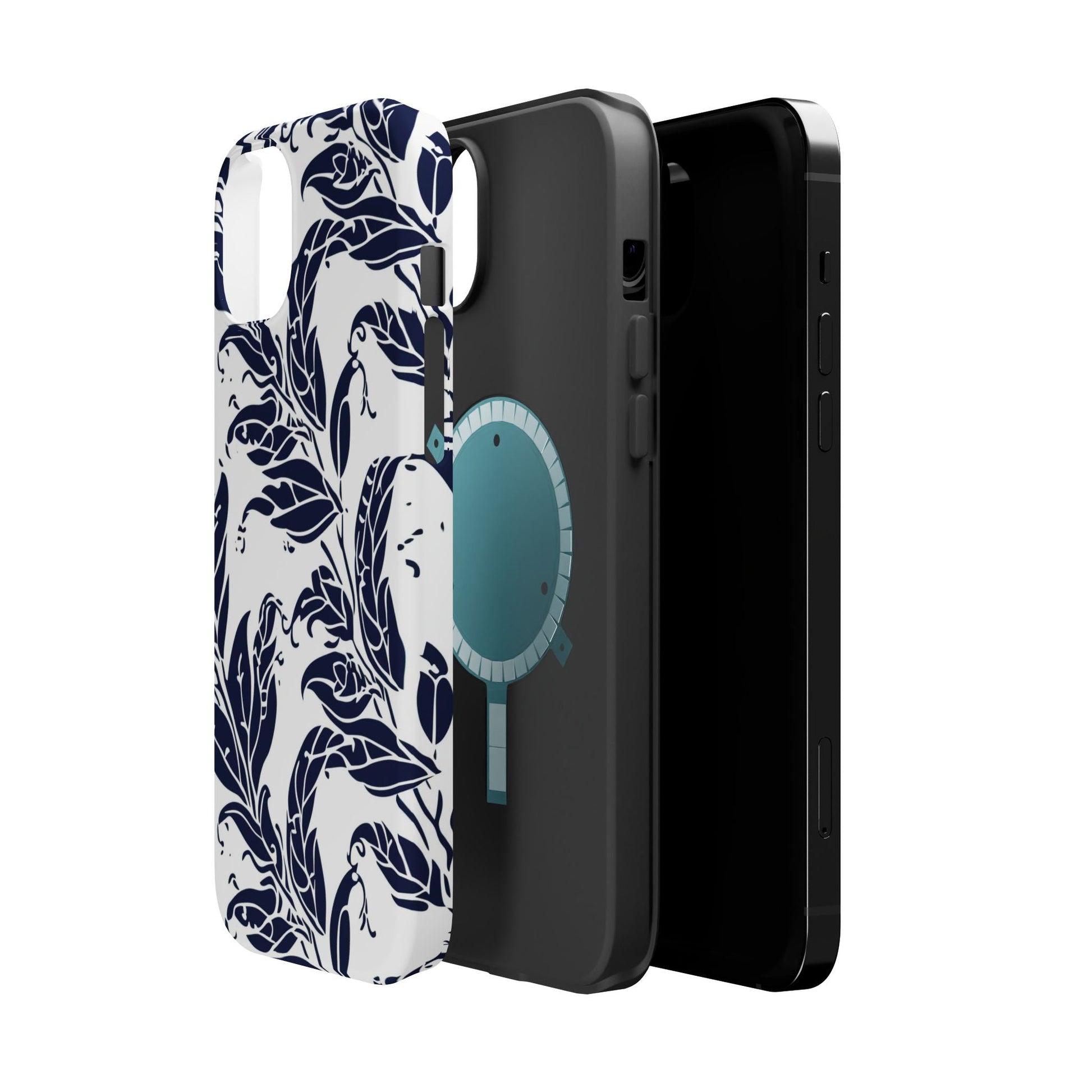 Floral Vine Magnetic Impact Phone Case — Navy Botanical Protective Cover - DIGITAL X