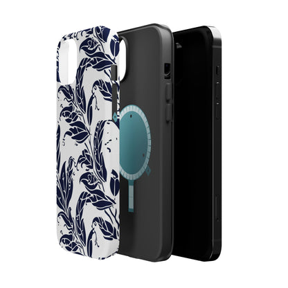 Floral Vine Magnetic Impact Phone Case — Navy Botanical Protective Cover - DIGITAL X