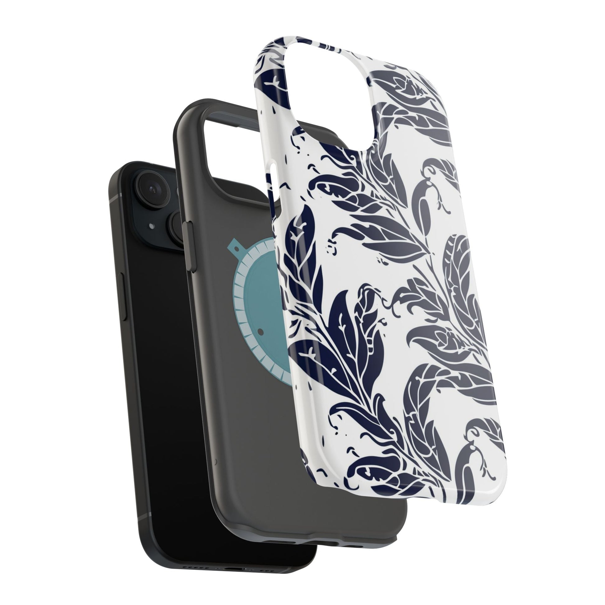 Floral Vine Magnetic Impact Phone Case — Navy Botanical Protective Cover - DIGITAL X