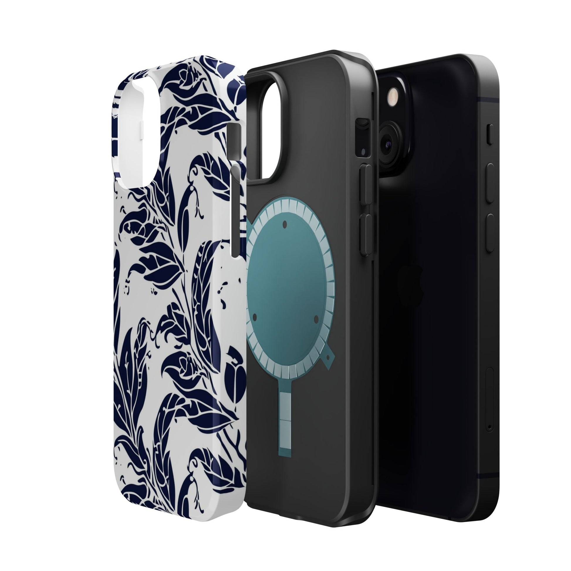 Floral Vine Magnetic Impact Phone Case — Navy Botanical Protective Cover - DIGITAL X
