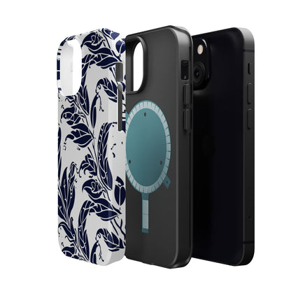 Floral Vine Magnetic Impact Phone Case — Navy Botanical Protective Cover - DIGITAL X